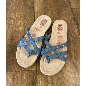 Earth Spirit Womens 7 1/2 7.5  Strappy Blue Sandals Slip On Casual Summer Shoes